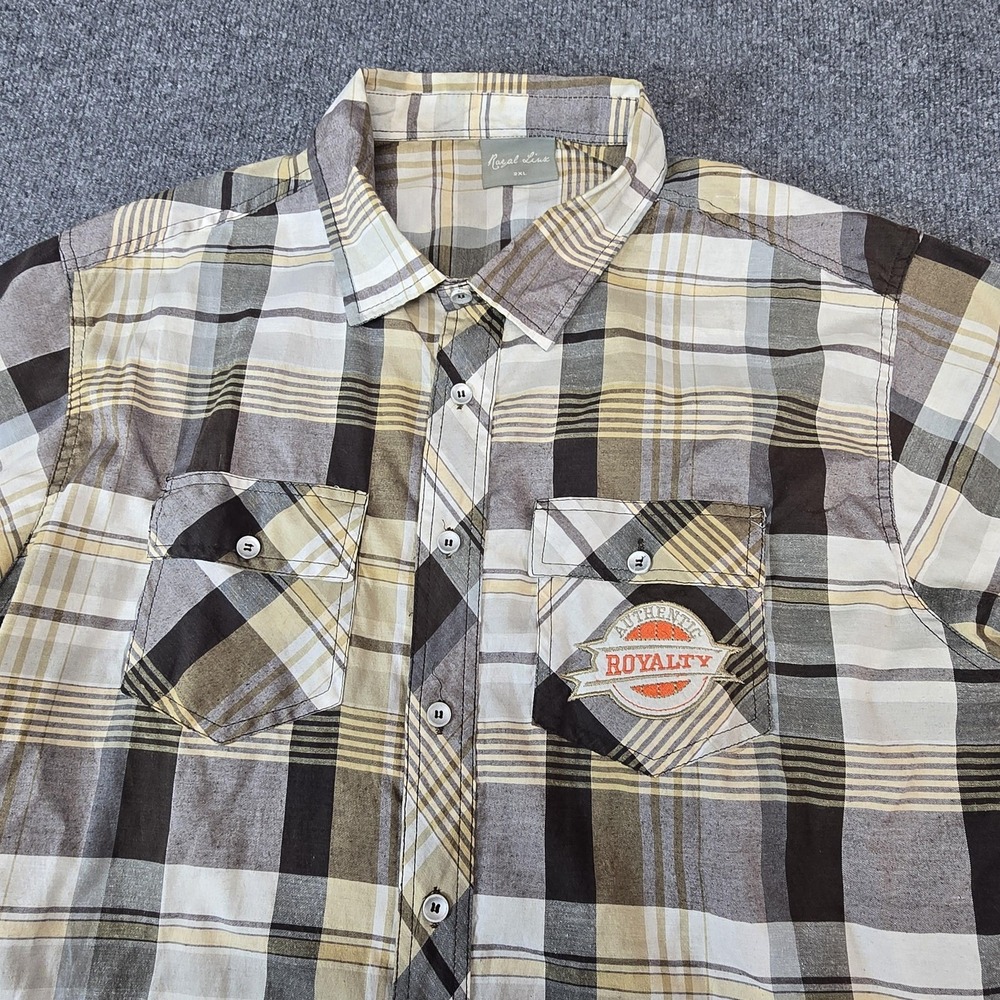 Royal Line Shirt Mens 2XL Brown Plaid Short Sleeve Button Front Royalty